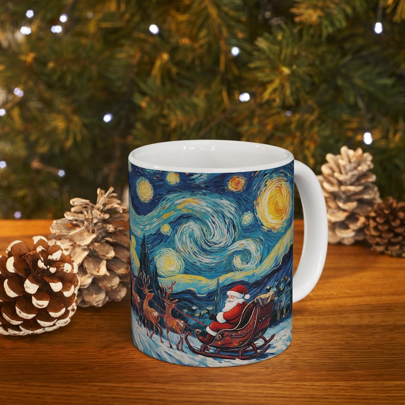 Van Gogh Christmas Mug Holiday Coffee Cup Starry Night Art Gift Stocking Stuffer Teacher Gift Secret Santa Art Lover Winter Drinkware
