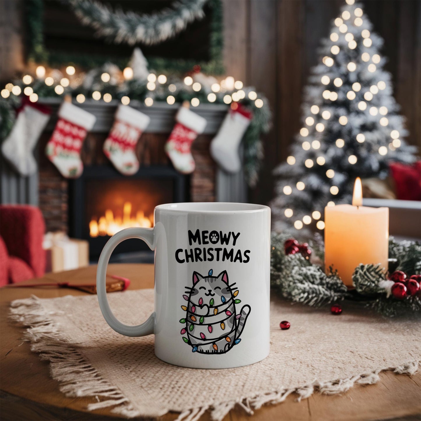 Meowy Christmas Mug, Cute Christmas Mug, Christmas Cats Mug, Cat Lover Gift, Cat Mom Gift, Christmas Gift, Holiday Mug, Christmas Mug