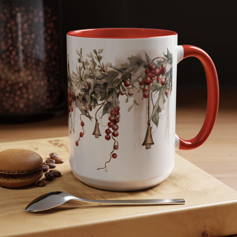 Winter Holiday Snowy Garland Coffee Mug, Festive Ceramic Tea Cup, Classy Drinkware, Christmas Wreath Mug, Holiday Season Gift, Winter Decor,