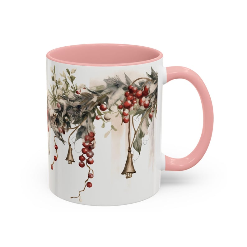 Winter Holiday Snowy Garland Coffee Mug, Festive Ceramic Tea Cup, Classy Drinkware, Christmas Wreath Mug, Holiday Season Gift, Winter Decor,