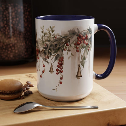 Winter Holiday Snowy Garland Coffee Mug, Festive Ceramic Tea Cup, Classy Drinkware, Christmas Wreath Mug, Holiday Season Gift, Winter Decor,