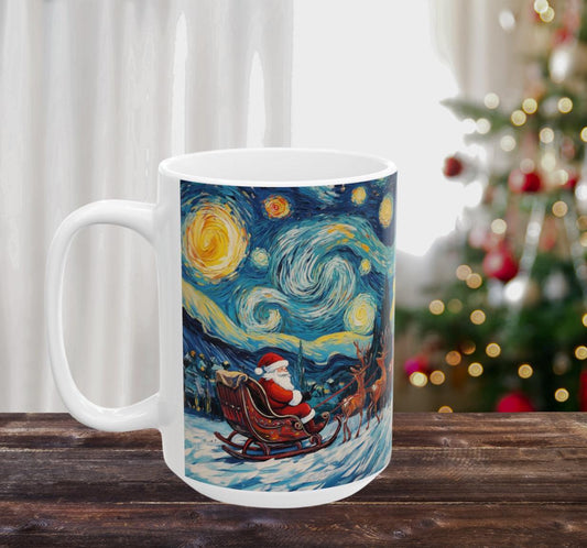 Van Gogh Christmas Mug Holiday Coffee Cup Starry Night Art Gift Stocking Stuffer Teacher Gift Secret Santa Art Lover Winter Drinkware
