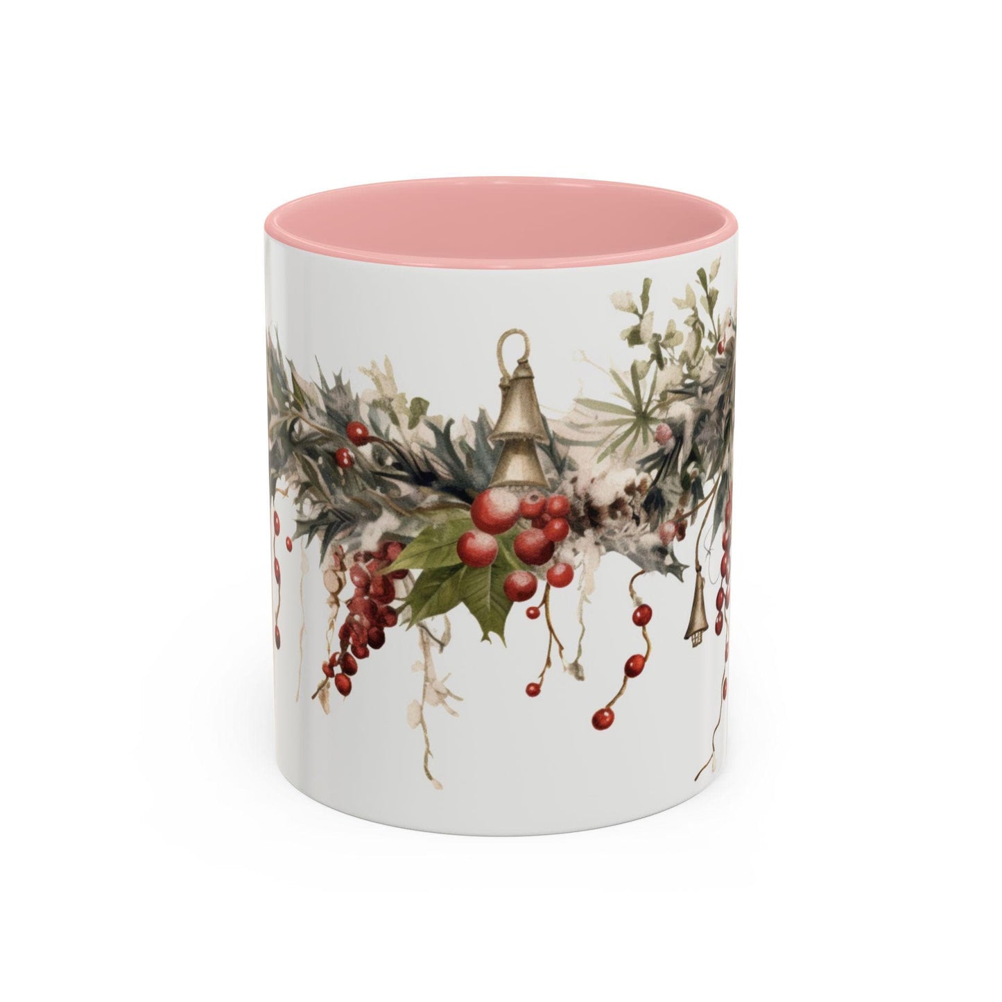 Winter Holiday Snowy Garland Coffee Mug, Festive Ceramic Tea Cup, Classy Drinkware, Christmas Wreath Mug, Holiday Season Gift, Winter Decor,