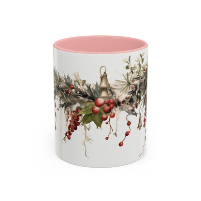 Winter Holiday Snowy Garland Coffee Mug, Festive Ceramic Tea Cup, Classy Drinkware, Christmas Wreath Mug, Holiday Season Gift, Winter Decor,