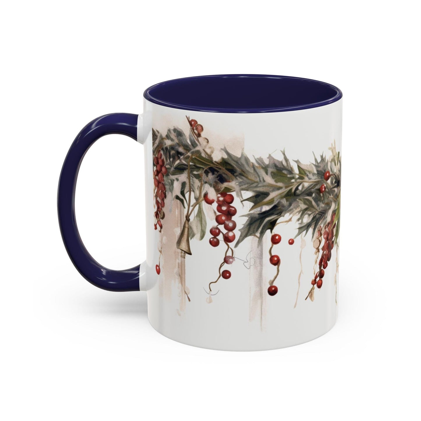 Winter Holiday Snowy Garland Coffee Mug, Festive Ceramic Tea Cup, Classy Drinkware, Christmas Wreath Mug, Holiday Season Gift, Winter Decor,