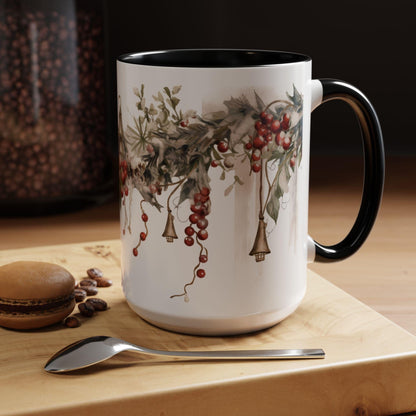 Winter Holiday Snowy Garland Coffee Mug, Festive Ceramic Tea Cup, Classy Drinkware, Christmas Wreath Mug, Holiday Season Gift, Winter Decor,